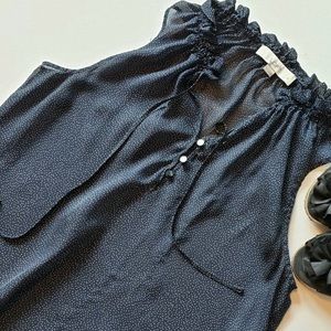 Loft Navy White Dot Sleeveless Blouse Top M